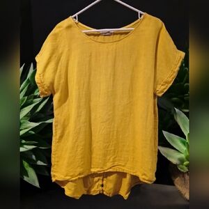 Terzo Millennio Made In Italy Yellow Summer Blouse Shirt Womans Large Lagenlook